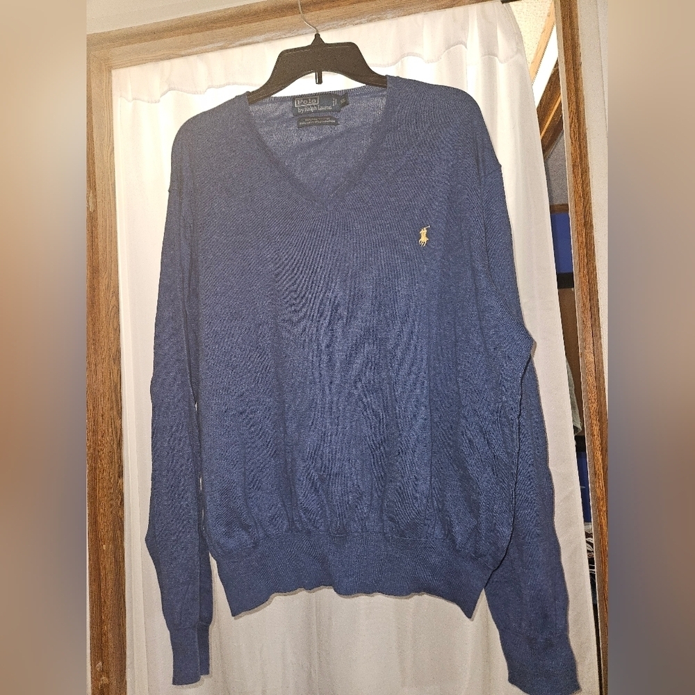Ralph Lauren Polo Sweater Men's Blue 100% Pima Cotton Pullover!